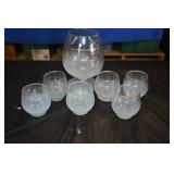 Vtg Blendo Aqua Blue Snifter Pitcher w/ Glasses