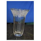 Clear Etched Rose Glass Vase