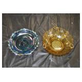 Carnival Blue Dish & Amber Bowl Bird Feeder