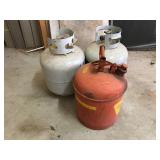 2 Propane Tanks and 1 Gas Can