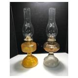 Amber and Clear Glass Oil Lamps