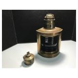 Vintage Brass Lamp with Green Glass