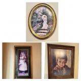 Three Framed Artworks With Gold Frames
