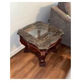 Wood and Marble Accent Table with Glass Inlay