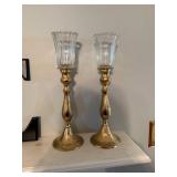 Brass Candlesticks With Glass Shades