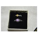 Pair of Gemstone Silver Adjustable Rings