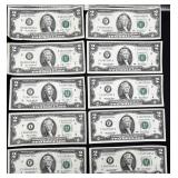 10pc Two Dollar U.S. Notes