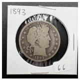1893 Silver Barber Half Dollar