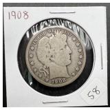1908 Silver Barber Half Dollar