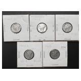 5pc Mercury Silver Dimes