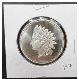 1oz Troy Silver Round w/Indian Head Design