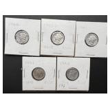 5pc Mercury Silver Dimes
