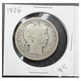 1906 Silver Barber Half Dollar