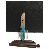 Custom Damascus Steel Knife Green Resin Handle