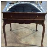 Vtg Wood Display Table With Glass Top