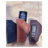 3 Leather Holsters & Zippo Lighter