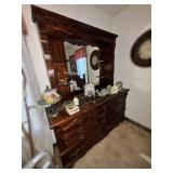 Vtg Style Wooden Dresser W/ Mirror Hutch & Shelves