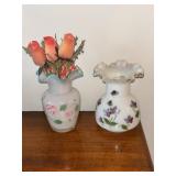 Vtg. Fenton-Style Hand-Painted Glass Vases