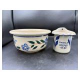Hand-Painted Pottery Bowl and Candle Keeper