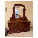 Carved Wooden Dresser with Mirror