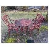Red Cast Iron Patio Table and Chair Set