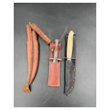 Two Sheathed Knives & Leather Sheath