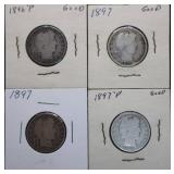 4pc Barber Silver Quarter Dollars