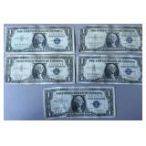 5pc $1 US Silver Certificates
