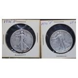 1936 D & P Walking Liberty Silver Half Dollars