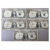 5pc $1 US Silver Certificates