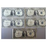 5pc $1 US Silver Certificates