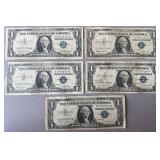 5pc $1 US Silver Certificates