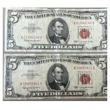 2pc $5 US Red Seal Notes