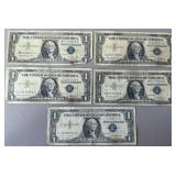 5pc $1 US Silver Certificates