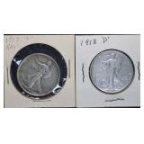 1917-S & 1918-P Walking Liberty Silver Half Dollar