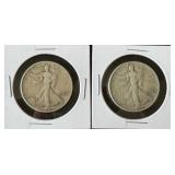 2pc 1942 Walking Liberty Silver Half Dollars