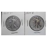 1929 S & D Walking Liberty Half Silver Dollars