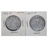 1916-D and 1917-P Walking Liberty Silver Half Doll