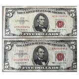 2pc $5 U.S. Red Seal Notes