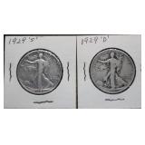 1929 S & D Walking Liberty Silver Half Dollars