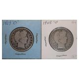 1909-O and 1908-O Barber Silver Half Dollars