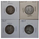 4pc Barber Silver Quarters