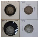 4pc Barber Silver Quarters