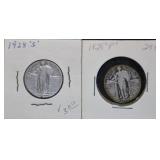 1928 S& P Standing Liberty Silver Quarters