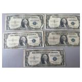 5pc US $1 Silver Certificates