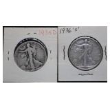 1936 D & S Walking Liberty Silver Half Dollars