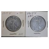 1917-S & 1919-D Walking Liberty Silver Half Dollar