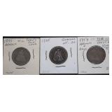 3pc Vtg Seated Liberty Silver Quarters