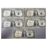 5pc US $1 Silver Certificates