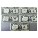 5pc $1 US Silver Certificates